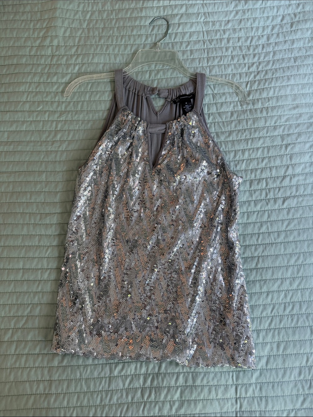 INC International Concepts Silver Sequin Halter Neck Camisole - Picture 1 of 2